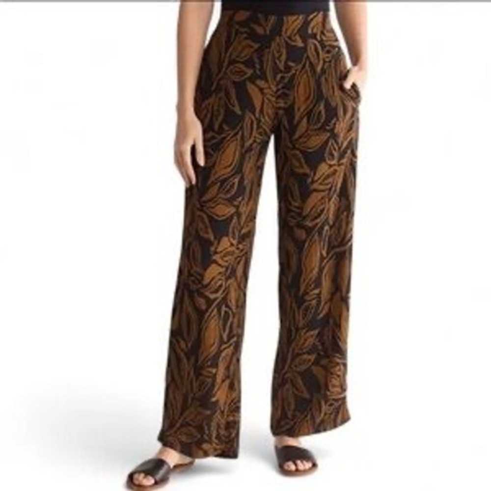 (CL) Industry Republic Clothing Brown Black Leaf Print Wide Leg Pants Womens M